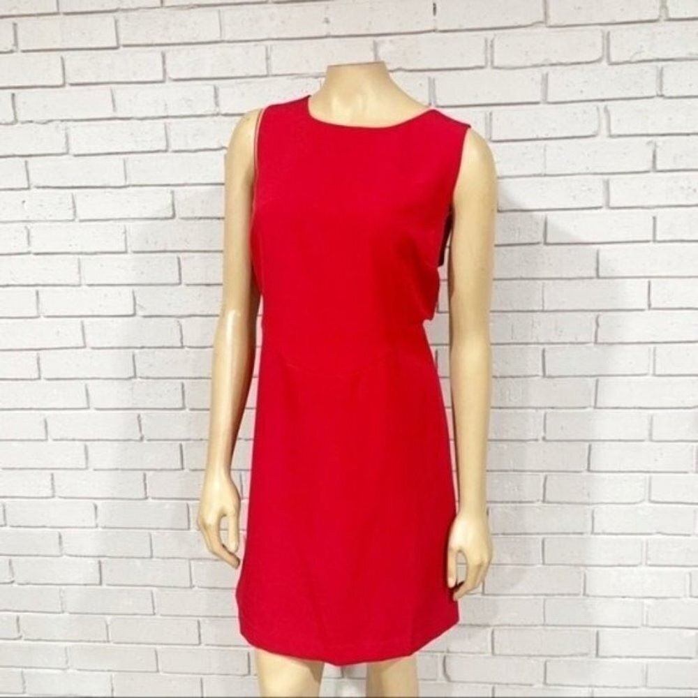 Anthropologie Red Sleeveless Side Cut Out Mini Shift Dress Round Neck Zip Back - Picture 6 of 13